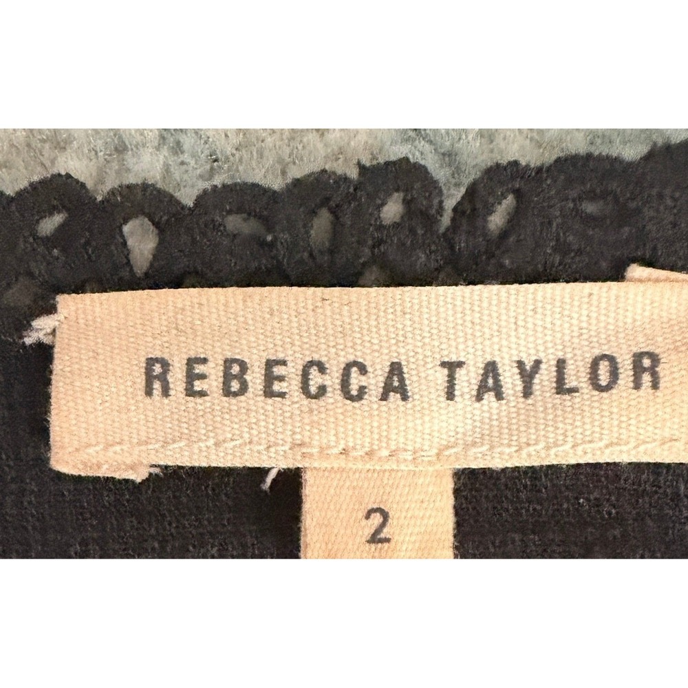 Rebecca Taylor Eyelet Lace Short Puff Sleeve Cotton Top Blouse Boho Size 2 - Picture 6 of 11